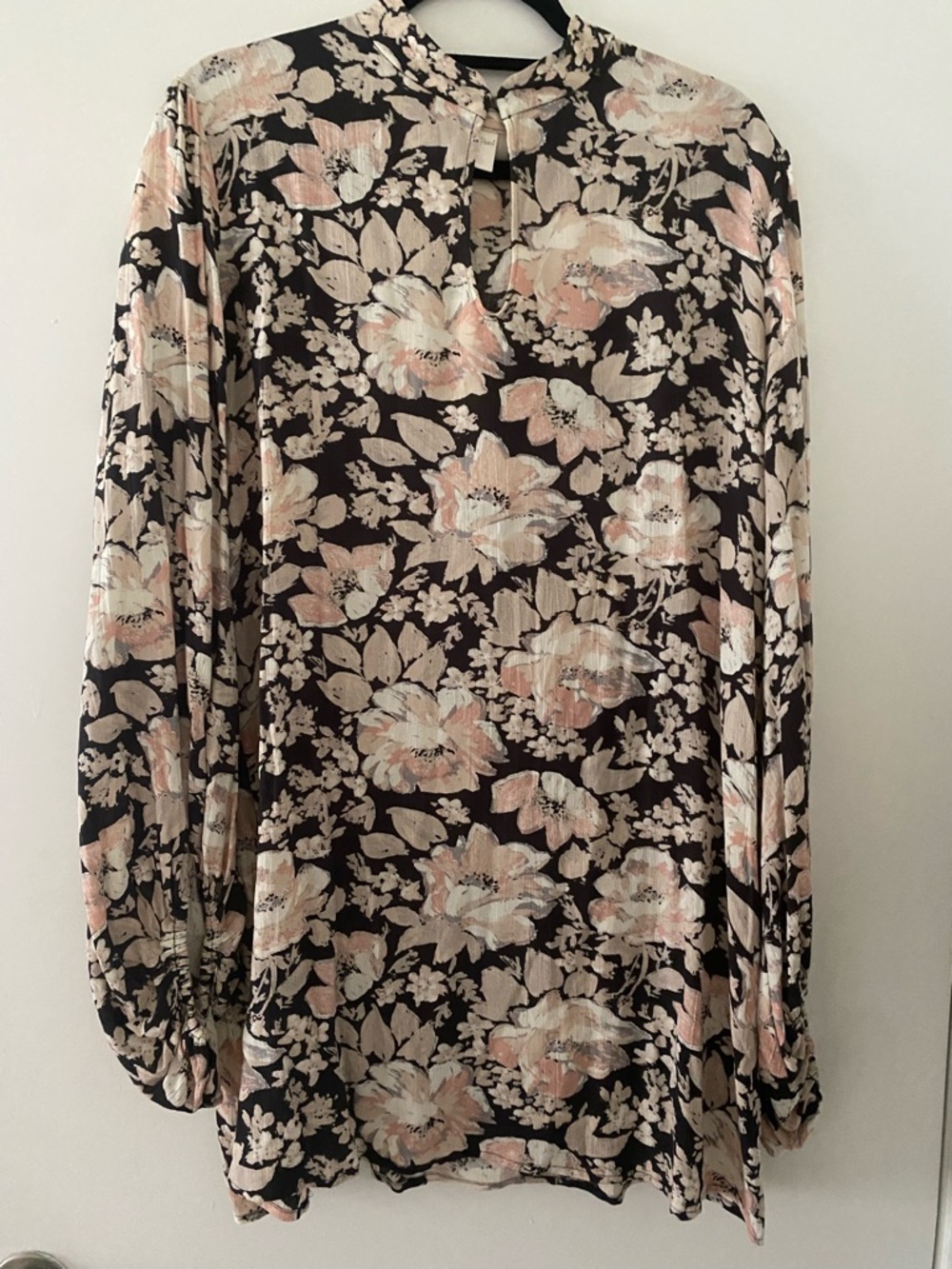 Pearl Black Blush Cream Floral High-Neck Blouse